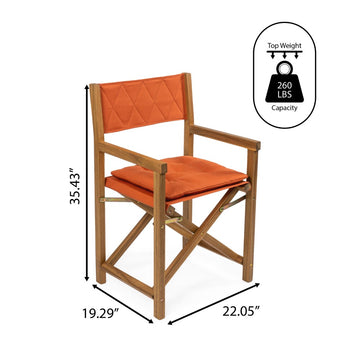 Waldo Classic Mid-Century Outdoor Acacia Wood Foldable Diamond-Quilted Back Director Chair with Cushion - JONATHAN Y